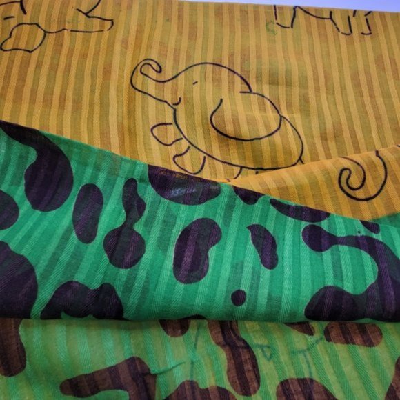 Elephant Motif Scarf in Yellow and Green- NEW - Picture 5 of 6